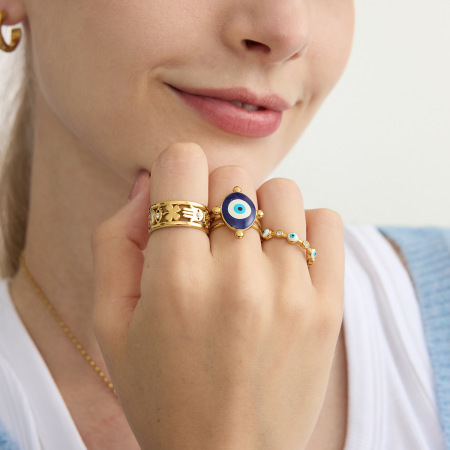 Bague de luxe œil de diable en acier inoxydable étanche couleur or (1 pièce)