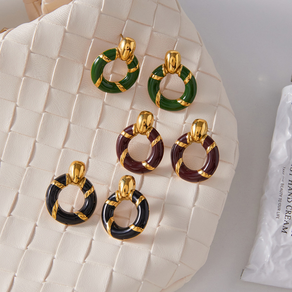 1 Paire De Boucles D'Oreilles Puces Vintage Rondes En Acier Inoxydable Étanche Couleur Or Pour Femme h5Image5