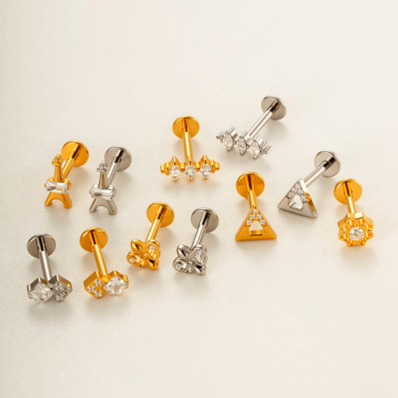 Boucles d'oreilles percées simples en alliage de titane et zircone couleur or pour femme, 1 pièce