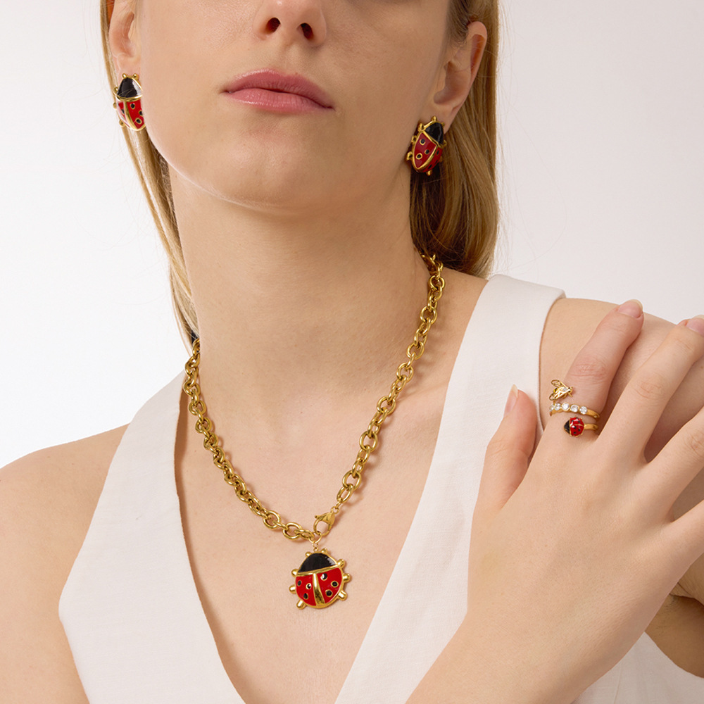 Ensembles De Bijoux Pour Femmes Vivid Ladybird En Acier Inoxydable Étanche Couleur Or Image3