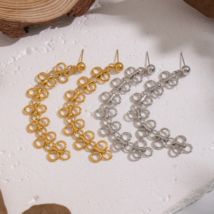 1 Paire De Boucles D'Oreilles Pendantes Romantiques En Acier Inoxydable Doré, Imperméables, À Motif Floral. h5 Image3