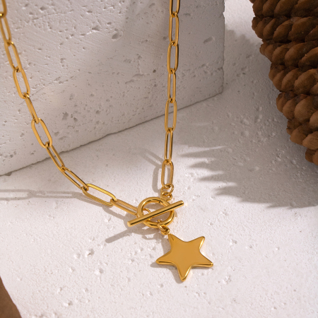 Collier pendentif en acier inoxydable doré, étanche, en forme d'étoile