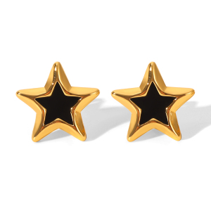 1 Paire De Boucles D'Oreilles À Clous En Acier Inoxydable Doré, Émaillées Et Imperméables, En Forme D'Étoile h5 