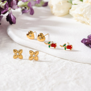 1 Paire De Boucles D'Oreilles Sweet Rose En Acier Inoxydable Étanche Couleur Or Pour Femme h5 Image5