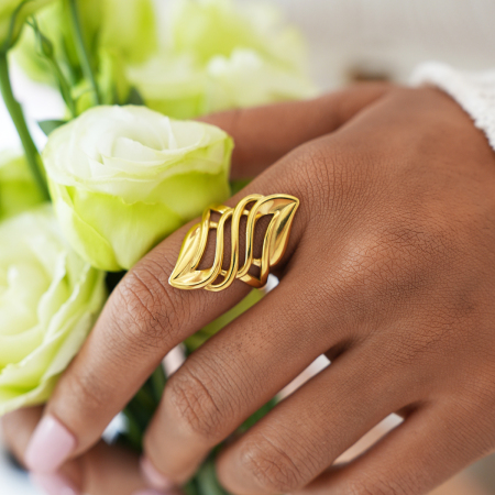 Bague femme simple, rétro, de forme irrégulière, en acier inoxydable, couleur or, étanche.