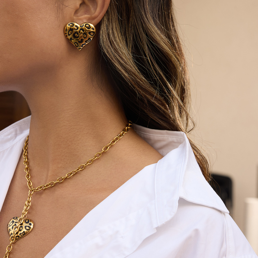 Ensembles De Bijoux Pour Femmes En Acier Inoxydable Doré, Imprimé Léopard Sexy Image2