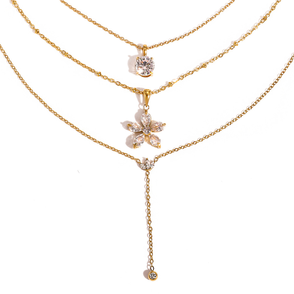 Collier Pendentif Sophistiqué Pour Femme, En Acier Inoxydable, Couleur Or, Avec Zircon, Orné D'Une Fleur. h5Image6