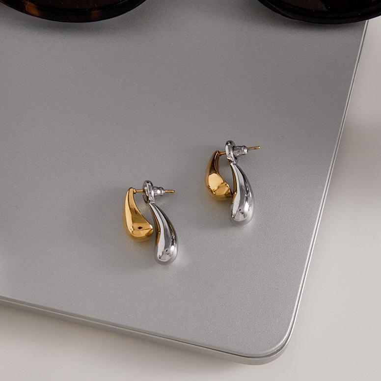 Boucles D'Oreilles Puces Pour Femmes, En Acier Inoxydable Étanche, Couleur Or Et Argent, En Forme De Goutte (1 Paire). Image3