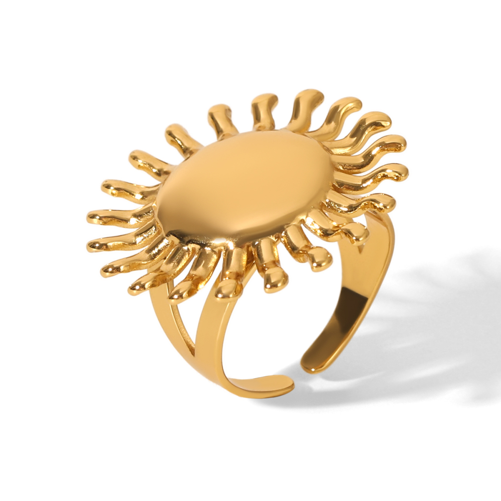 Bague Tendance Sun En Acier Inoxydable Étanche Couleur Or (1 Pièce)