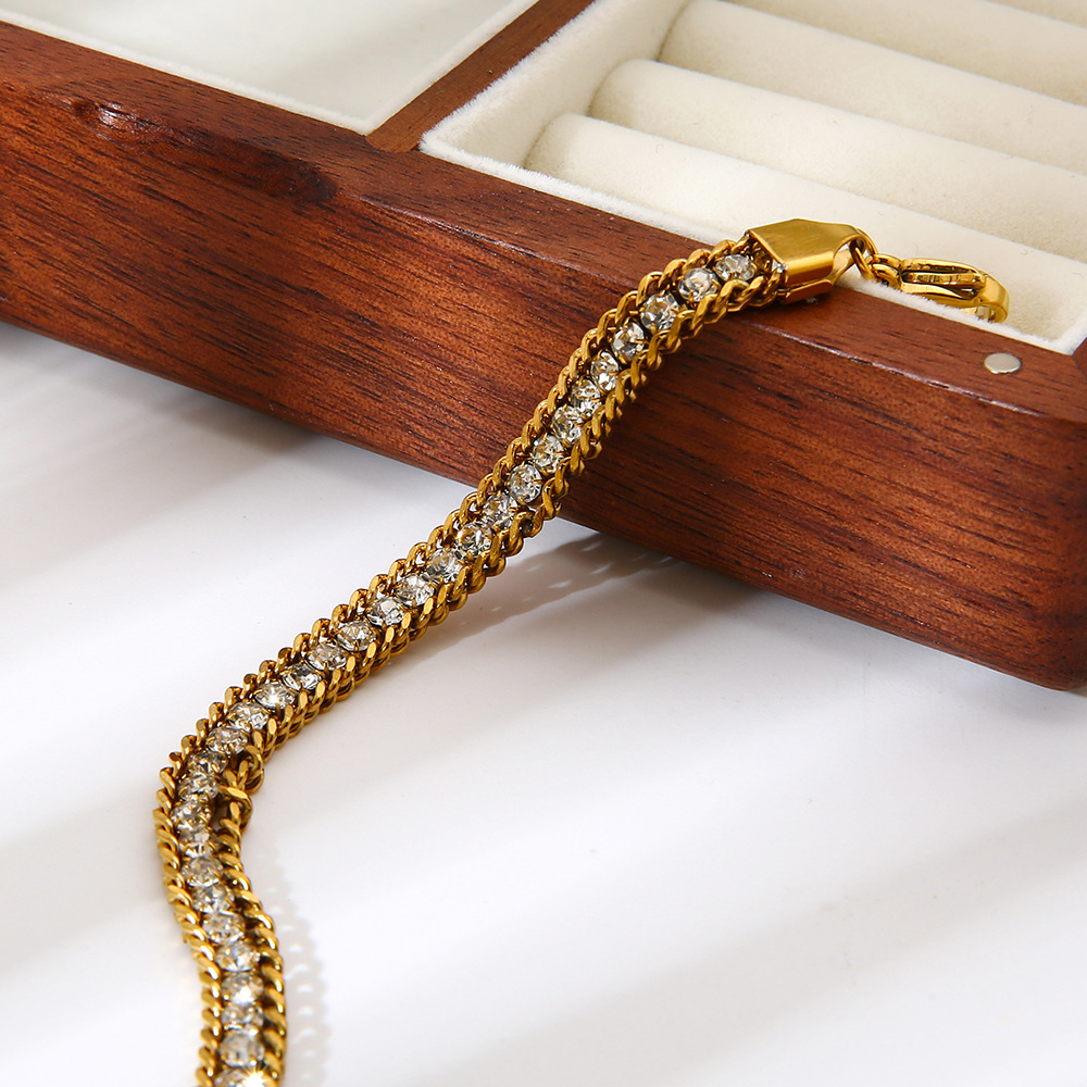 Bracelet Chaîne Classique De Luxe Pour Femme, En Acier Inoxydable Étanche Avec Zircon (1 Pièce). h5Image3