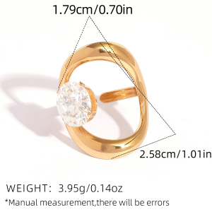 Bague Pour Femme En Acier Inoxydable Doré, Forme Irrégulière Rétro, Étanche, Sertie De Pierres Précieuses (1 Pièce). h5