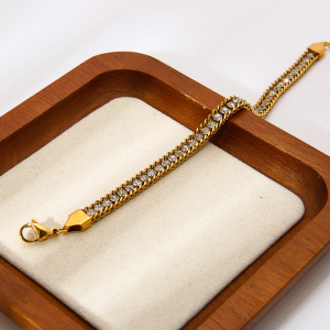 Bracelet Chaîne Classique De Luxe Pour Femme, En Acier Inoxydable Étanche Avec Zircon (1 Pièce). h5 Image5