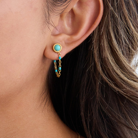 Boucles d'oreilles puces classiques pour femme, en acier inoxydable, couleur or, avec chaîne en calaïte (1 paire).