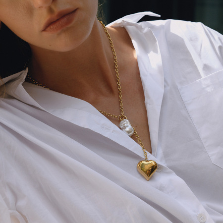 Collier pendentif femme en forme de cœur, en acier inoxydable étanche, couleur or (1 pièce)