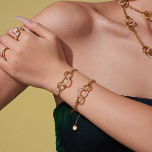 Ensembles De Bijoux Pour Femmes Luxueux Circle En Acier Inoxydable Étanche Couleur Or h5 Image4