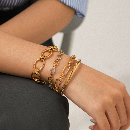 Bracelet classique en acier inoxydable étanche couleur or (1 pièce) 2
