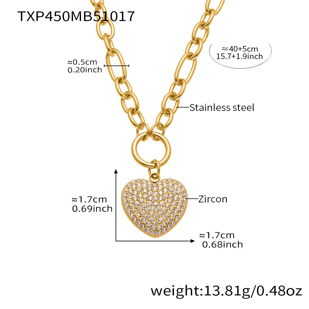 Ensembles De Bijoux Pour Femmes En Acier Inoxydable Doré, Imperméables, En Forme De Cœur, Avec Zircon Et Pendentif En Forme De Cœur 