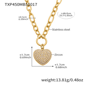 Ensembles De Bijoux Pour Femmes En Acier Inoxydable Doré, Imperméables, En Forme De Cœur, Avec Zircon Et Pendentif En Forme De Cœur h5 
