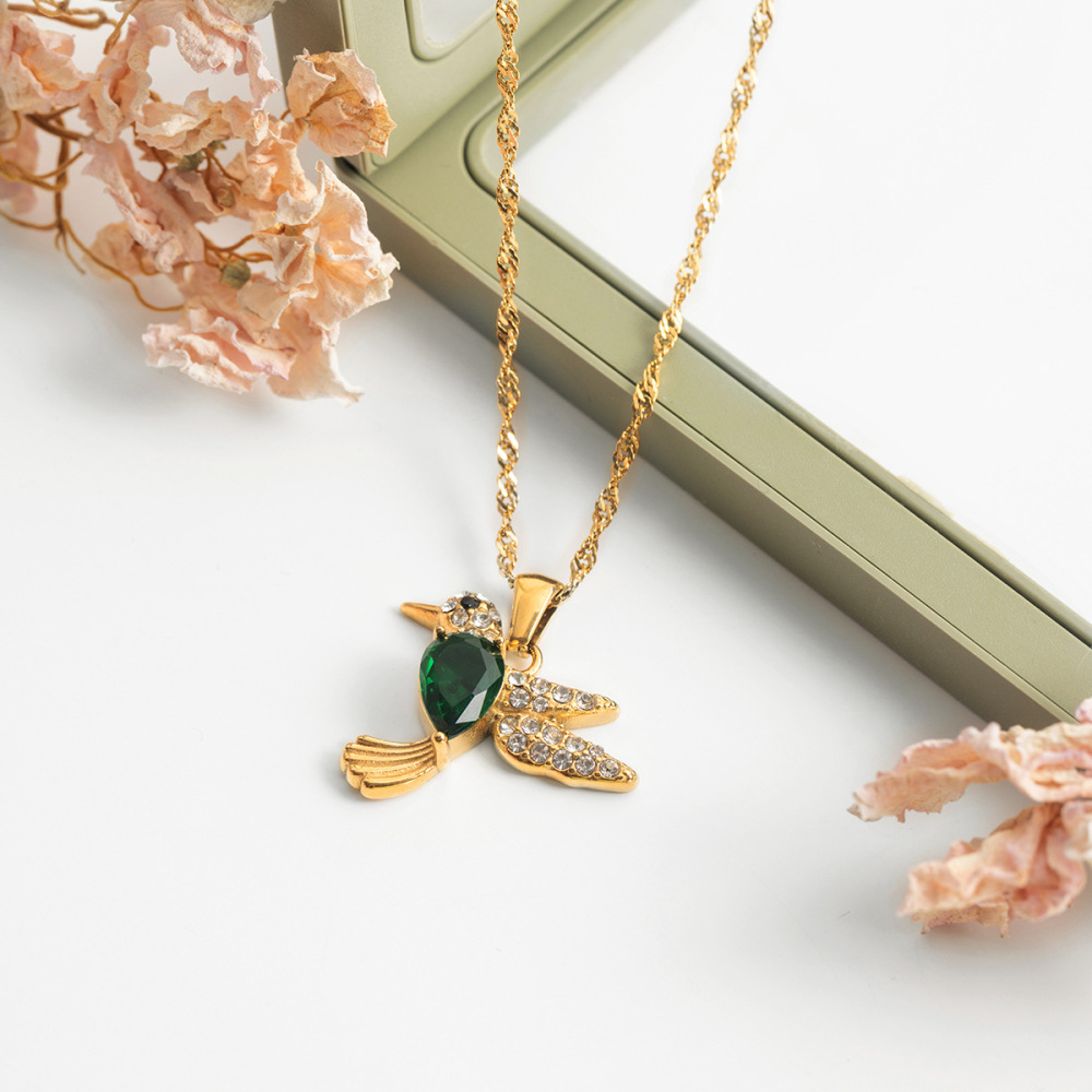 Collier Pendentif Femme En Acier Inoxydable Doré, Orné D'Oiseaux En Zircon Radieux (1 Pièce) Image2