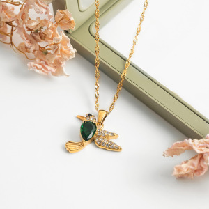 Collier Pendentif Femme En Acier Inoxydable Doré, Orné D'Oiseaux En Zircon Radieux (1 Pièce) h5 Image2