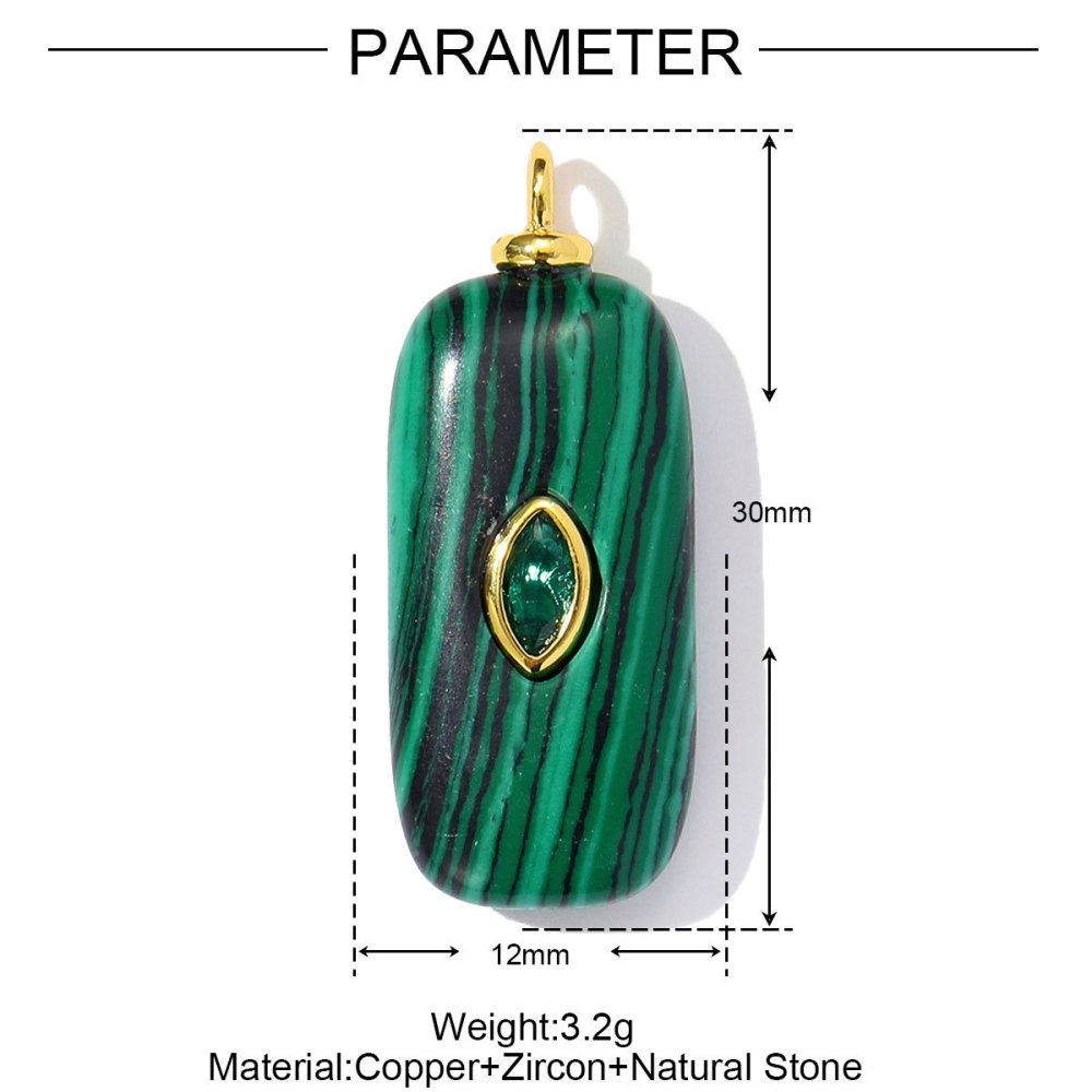 Pendentif Rétro Rectangulaire En Cuivre Et Pierre Naturelle Pour Femme, 1 Pièce, Zircon Image2