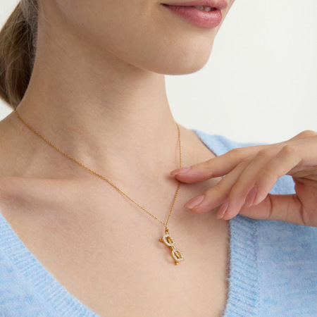 Collier pendentif femme en forme de lunettes, acier inoxydable étanche, couleur or, zircon (1 pièce)