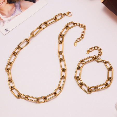 Ensembles de bijoux pour femmes en acier inoxydable, chaîne classique, étanches, couleur or 2