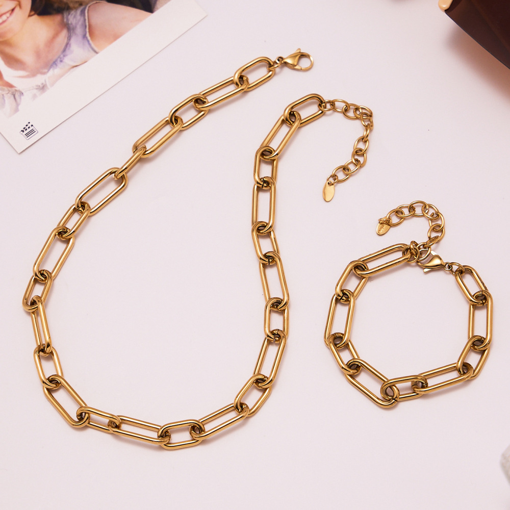 Ensembles De Bijoux Pour Femmes En Acier Inoxydable, Chaîne Classique, Étanches, Couleur Or h5Image2