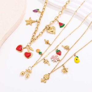 Collier Pendentif Femme Étanche En Acier Inoxydable À Motif Fruits Éclatants (1 Pièce) h5 Image5