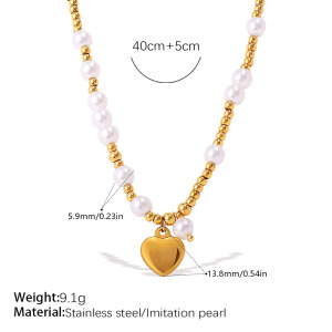 Collier En Acier Inoxydable Doré, Imperméable, Avec Perles Et Cœur (1 Pièce). h5 