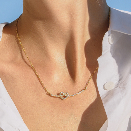Collier pendentif femme sophistiqué en forme de cœur, en acier inoxydable étanche, couleur or (1 pièce) 2