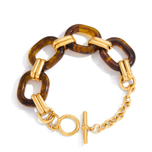Bracelet À Maillons Pour Femme, En Acier Inoxydable Imperméable Et Acrylique, Coloris Dégradé Classique (1 Pièce). h5 