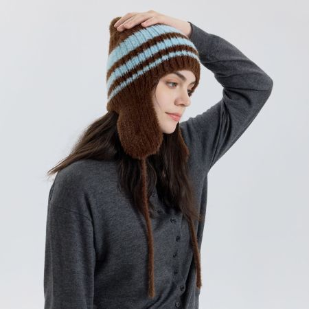 Bonnet tricoté en nylon à rayures rétro 1 pièce