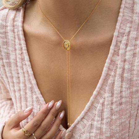 Collier long pour femme, style Stetson classique, en acier inoxydable, couleur or, étanche (1 pièce)