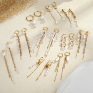 Boucles D'Oreilles Pour Femme, 1 Paire, Luxueuses, À Pompons De Forme Irrégulière, En Acier Inoxydable Imperméable, Avec Perles Et Pompons. h5 Image2