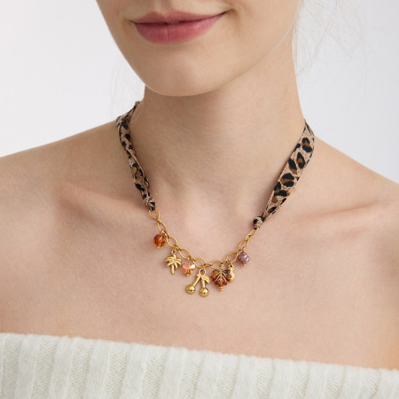 Collier pendentif femme rétro cerise en acier inoxydable étanche couleur or et acrylique (1 pièce)