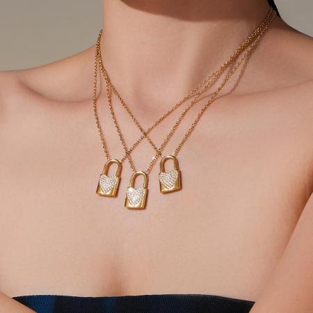 Collier pendentif femme en acier inoxydable doré, zircon, 1 pièce, fermoir étincelant