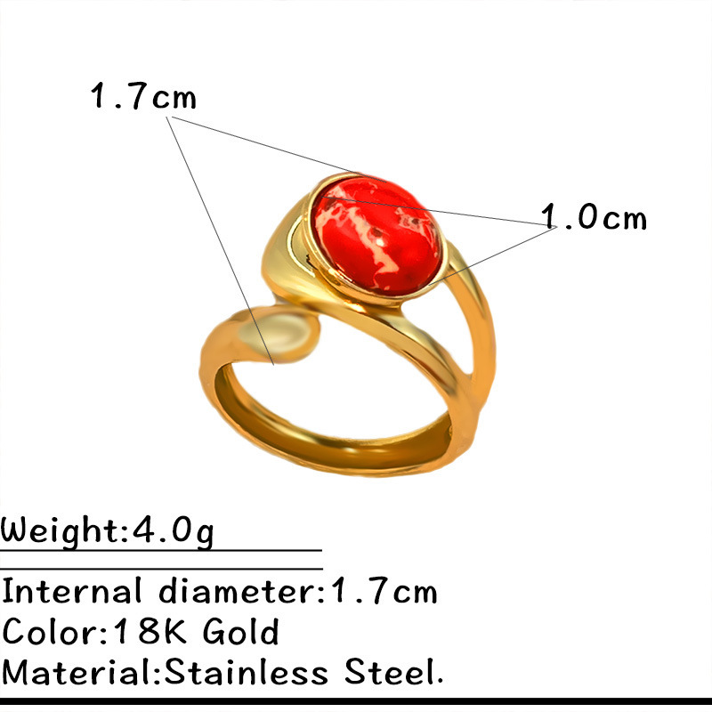 Bague En Acier Inoxydable Doré, Ornée D'Une Pierre Naturelle (1 Pièce)