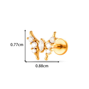 Boucles D'Oreilles Piercing Femme, 1 Pièce, En Acier Inoxydable, Imperméables, Couleur Or, Avec Motif Fleur Et Papillon Et Zircon. h5 Image2