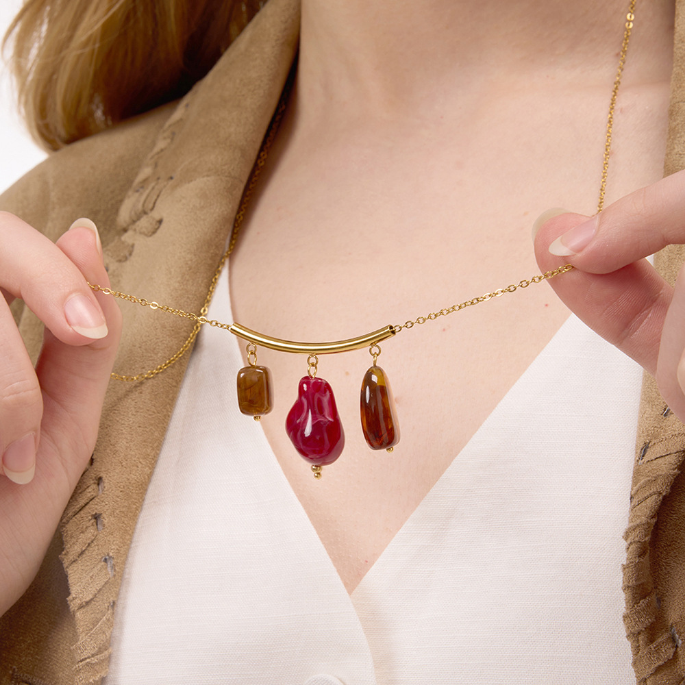 Collier Pendentif Femme En Acrylique Et Acier Inoxydable, Couleur Or, Forme Irrégulière Glamour, Étanche, 1 Pièce Image2