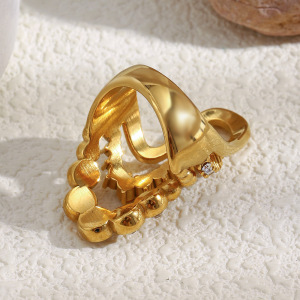 Bague Pour Femme En Acier Inoxydable Étanche, Ornée D'Une Pierre Précieuse Et Ornée D'Un Motif Vague Luxueux Et Léger. h5 Image3