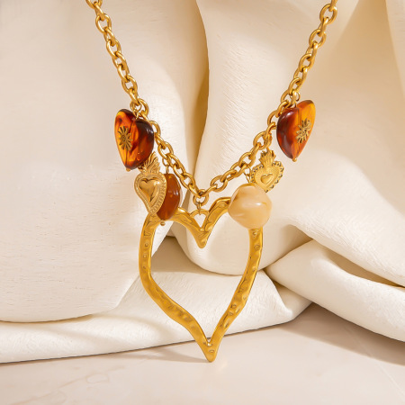 Collier pendentif femme rétro en forme de cœur et de soleil, en acier inoxydable étanche (1 pièce) 2