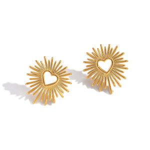 1 Paire De Boucles D'Oreilles Puces Rétro En Forme De Cœur, En Acier Inoxydable Étanche, Couleur Or h5 Image5