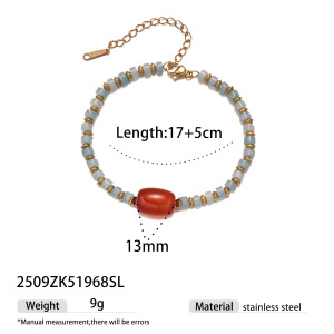 Ensemble De Bracelets Rétro En Acier Inoxydable Et Perles En Pierre Naturelle h5