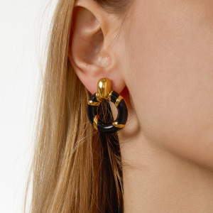 1 Paire De Boucles D'Oreilles Puces Vintage Rondes En Acier Inoxydable Étanche Couleur Or Pour Femme h5 Image3