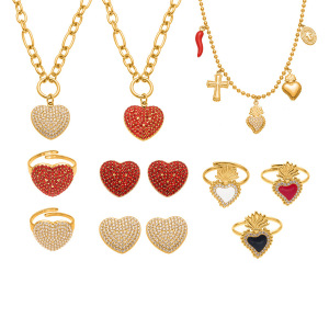 Ensembles De Bijoux Pour Femmes En Acier Inoxydable Doré, Imperméables, En Forme De Cœur, Avec Zircon Et Pendentif En Forme De Cœur h5 Image6
