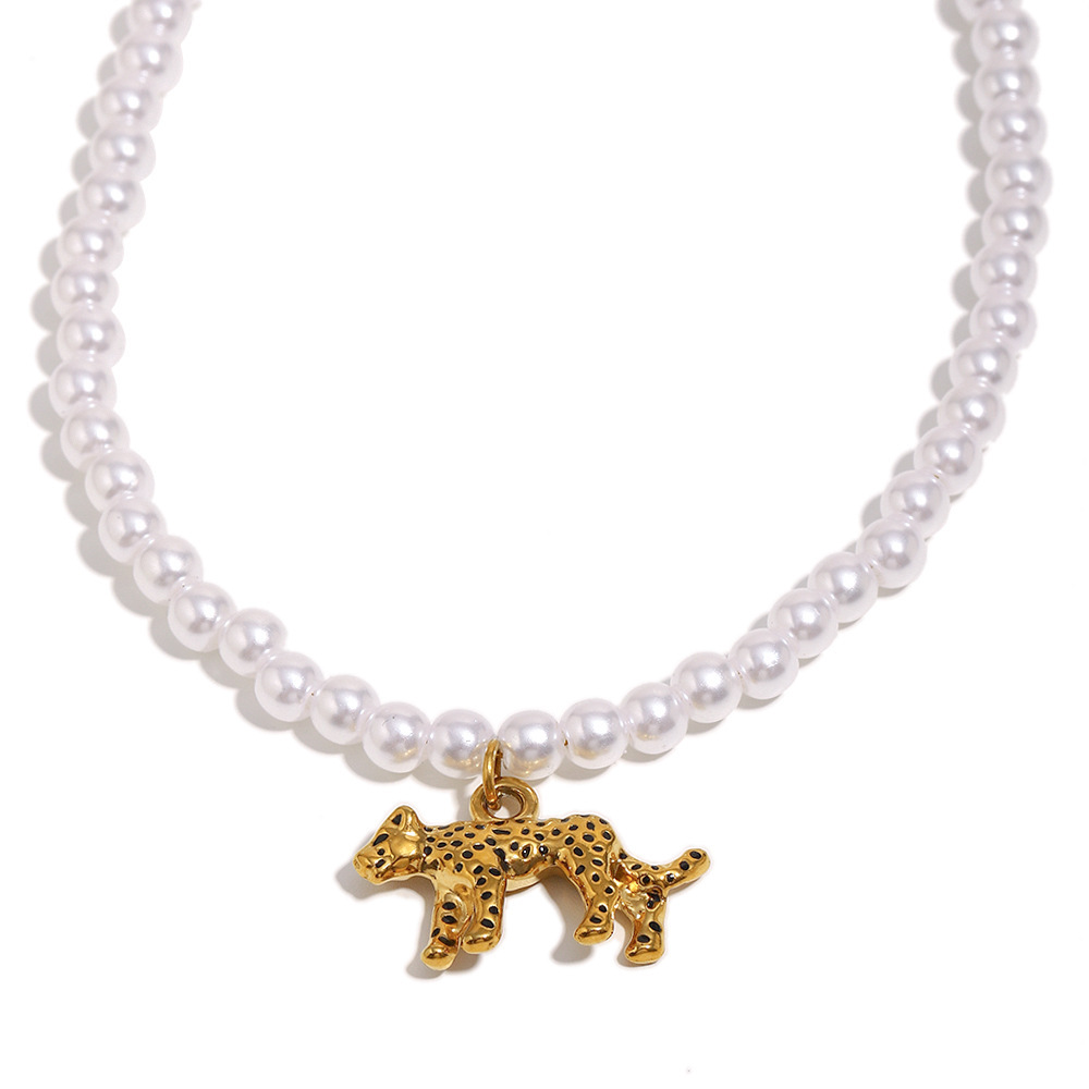 Collier De Perles Pour Femme, 1 Pièce, Ajouré, Motif Tigre, En Acier Inoxydable Étanche 