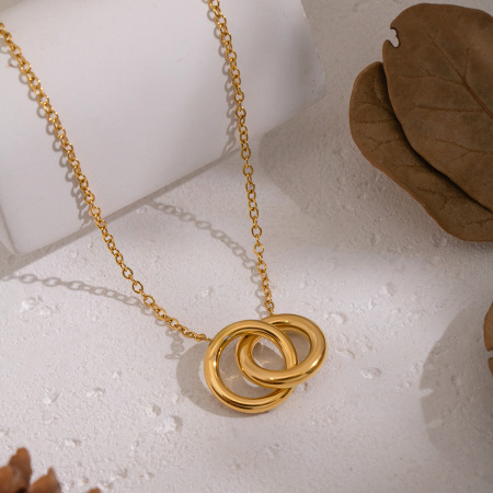 Collier pendentif rond simple en acier inoxydable étanche couleur or 2