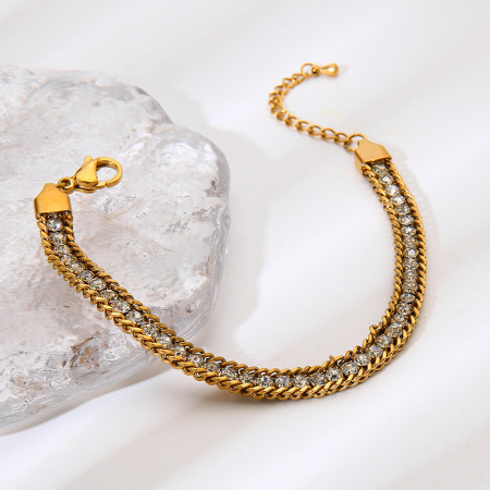 Bracelet chaîne classique de luxe pour femme, en acier inoxydable étanche avec zircon (1 pièce). 2