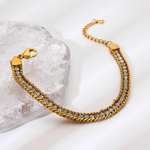 Bracelet Chaîne Classique De Luxe Pour Femme, En Acier Inoxydable Étanche Avec Zircon (1 Pièce). h5 Image2